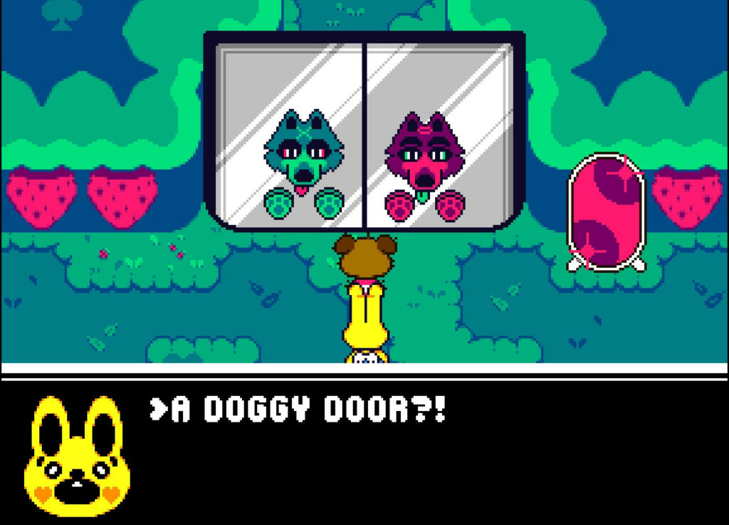 In the game Furquest there is a door with two dog faces on it.