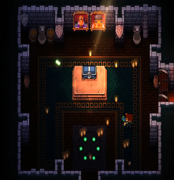 A room with a blue chest.