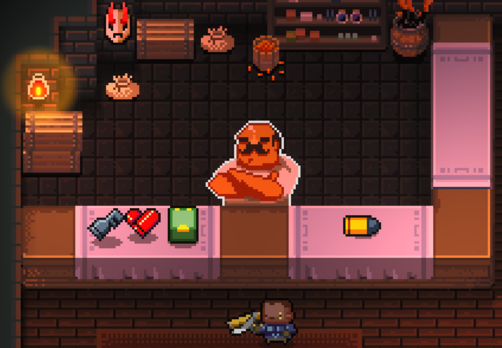 The main Enter the Gungeon store. There are multiple things on sale.