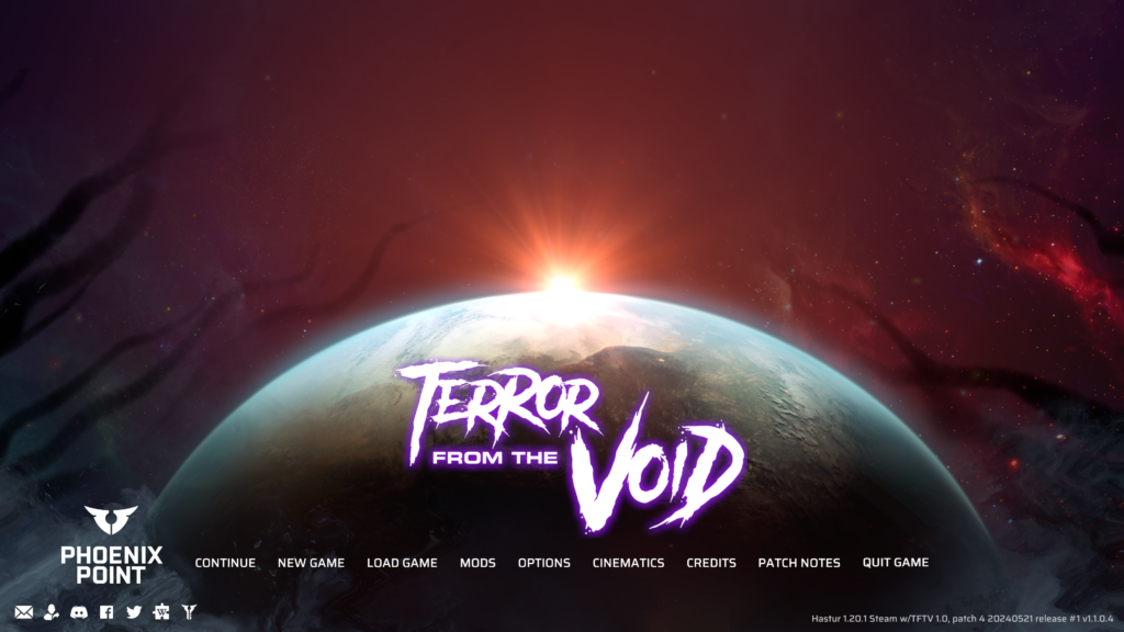 The main menu has an image of the earth and the Terror From the Void logo on it.
